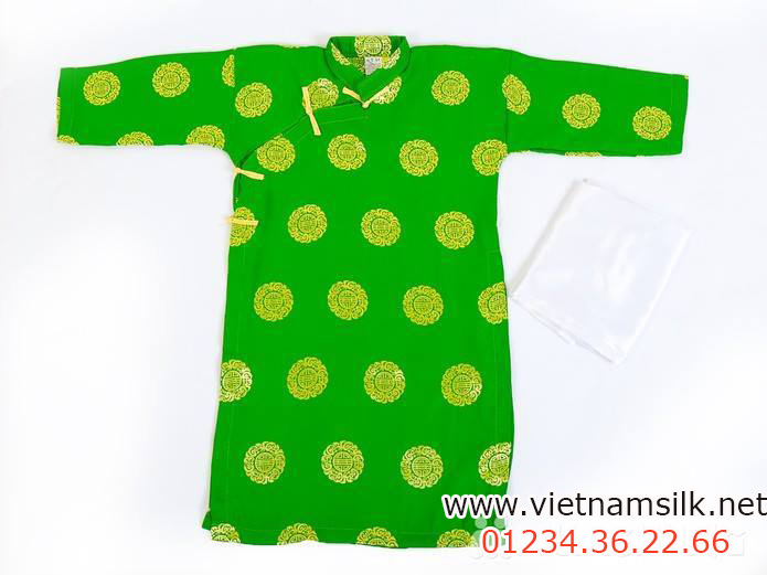áo dài cho bé trai gấm Thái Tuấn màu nõn chuối